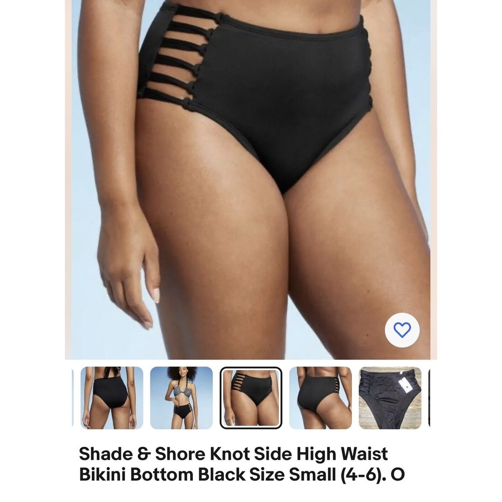 Shade & Shore Knot Side High Waist Bikini Bottom Black Size Small (4-6). O
